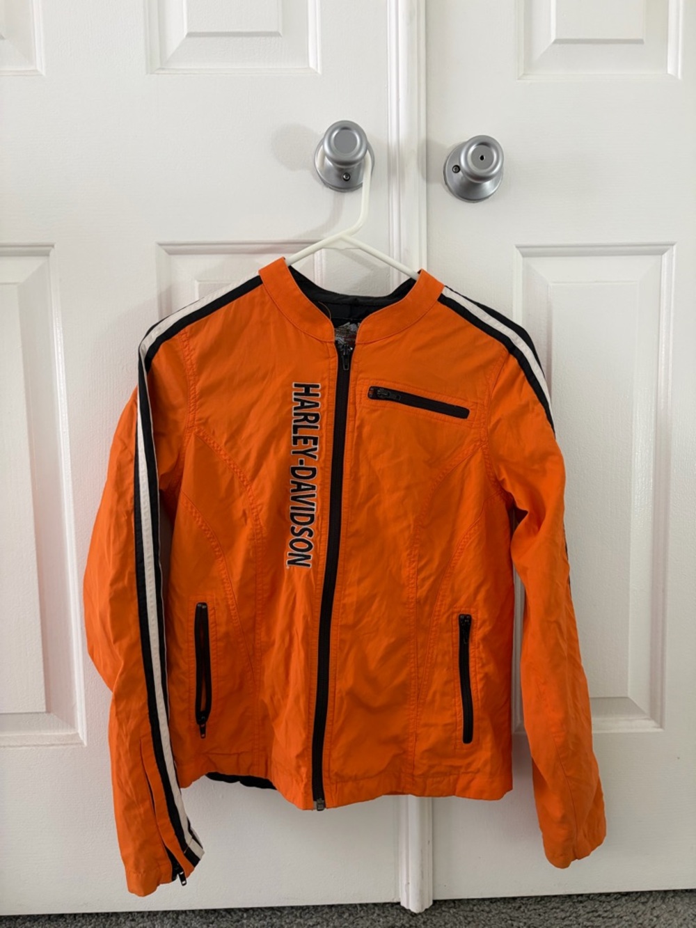 Harley-Davidson Orange and Black Moto Jacket with Winged Logo